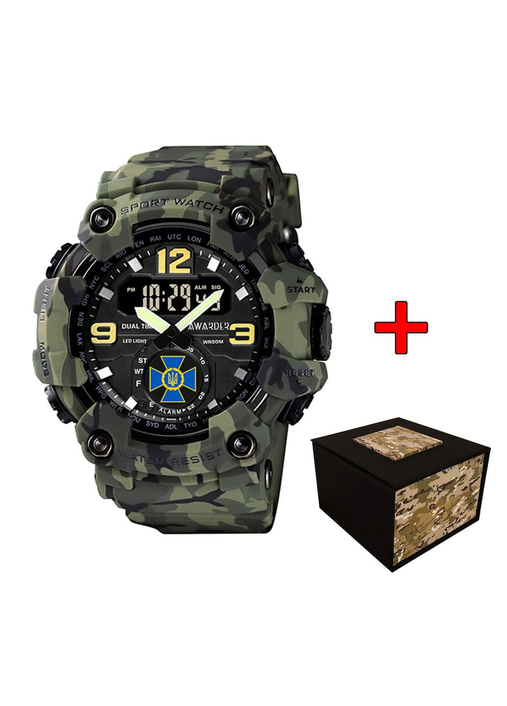 Годинник спортивний камуфляж для чоловіків з кварцовим механізмом будильник секундомір ProDobro (367265650)