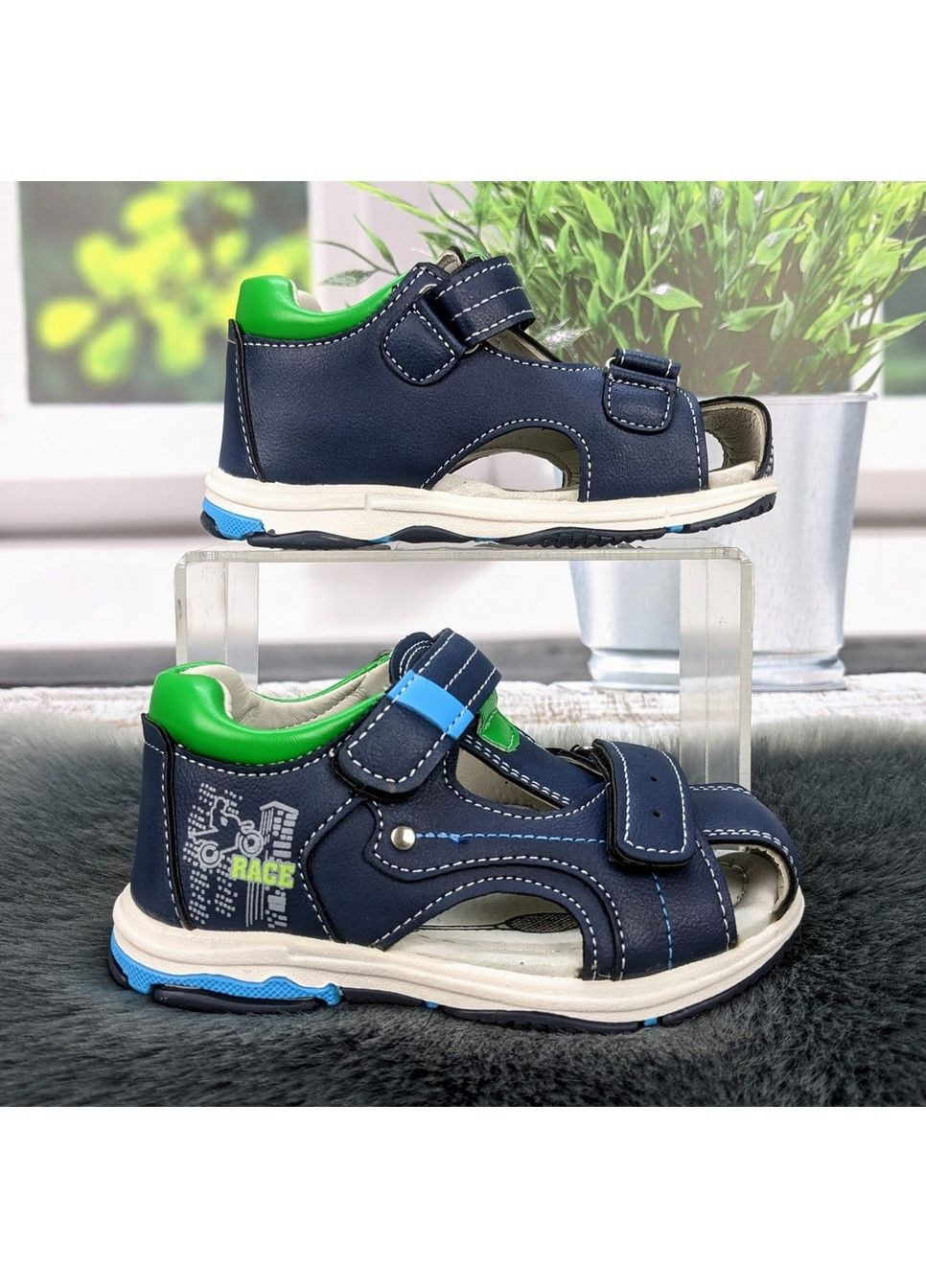 Темно-синие повседневные босоножки детские сандалии для мальчика С.Луч на липучке