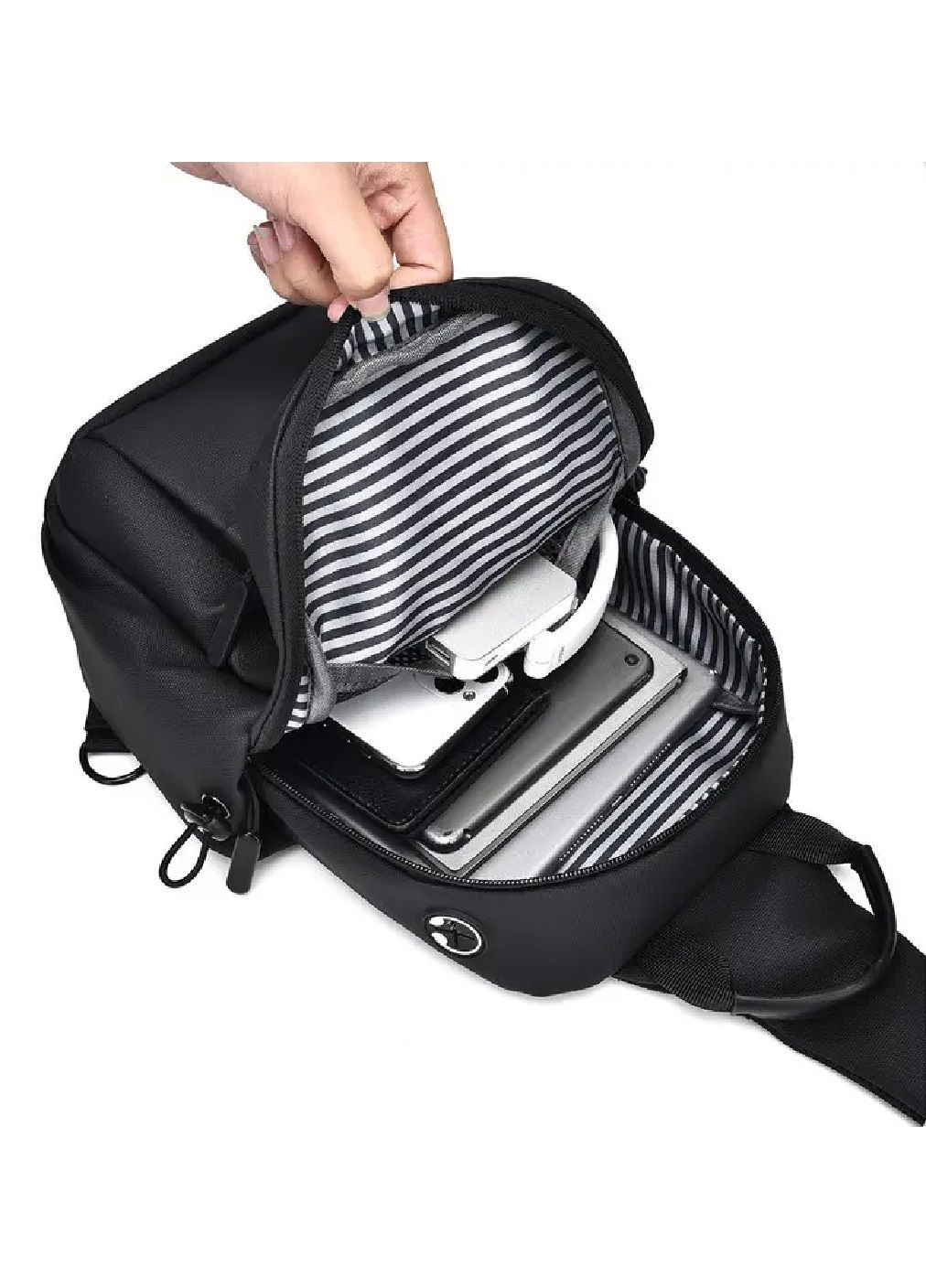 Однолямковий рюкзак сумка через плече з регулюванням ременя на одну сторону USB виходом 29х18х8.5 см (480974-Prob) Сірий Unbranded (349724277)