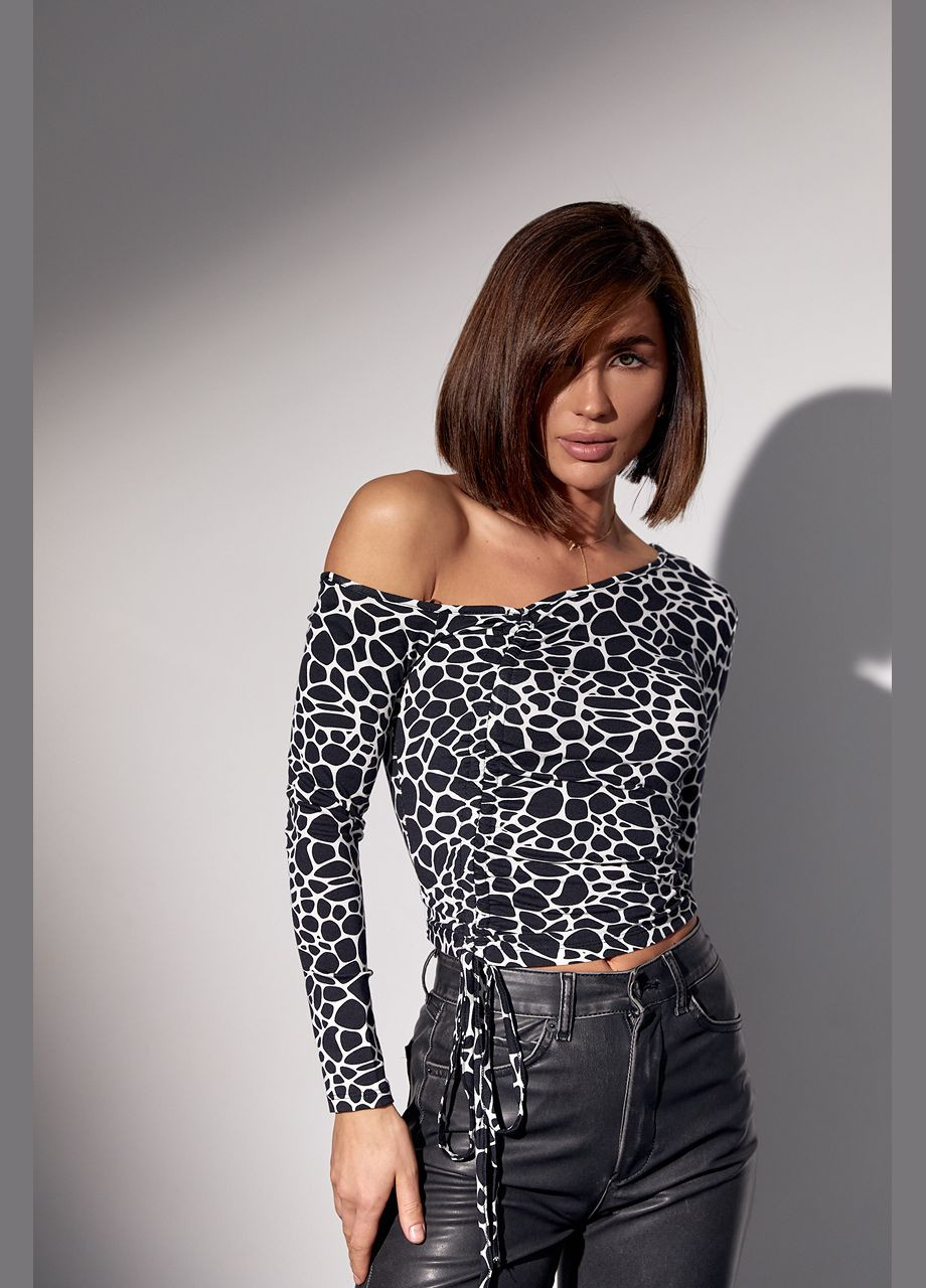 Леопардовый кроп-топ с открытым плечом Liton (296909129)