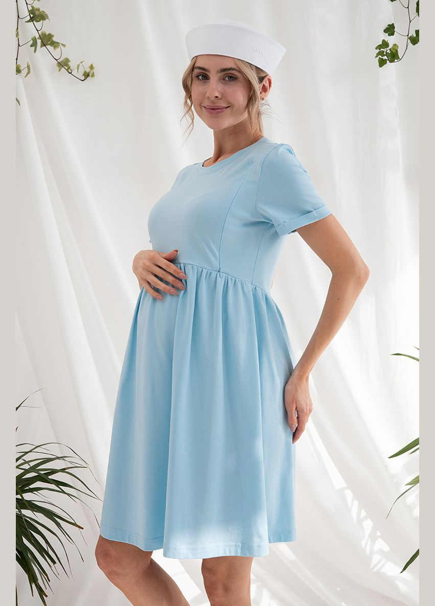 Блакитна блакитна сукня-футболка для вагітних та годуючих з бавовняного трикотажу Юла мама