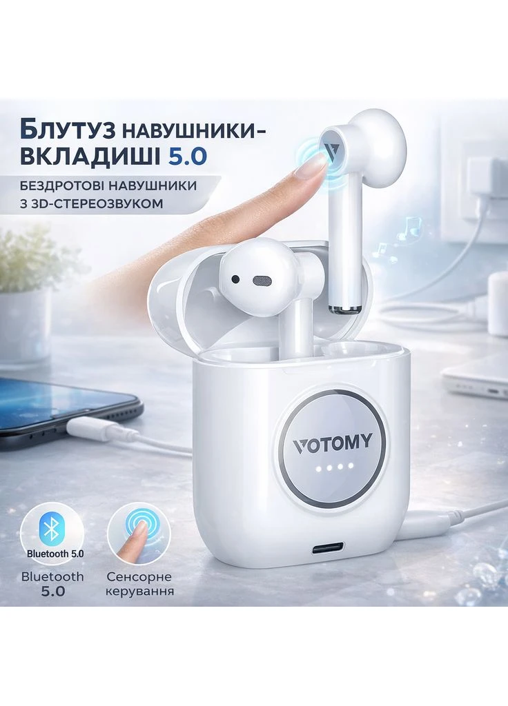 Bluetooth Наушники-вкладыши 5.0 Беспроводные наушники с 3D-стерео микрофоном Сенсорное управление 40 часов воспроизведения No Brand (366409222)
