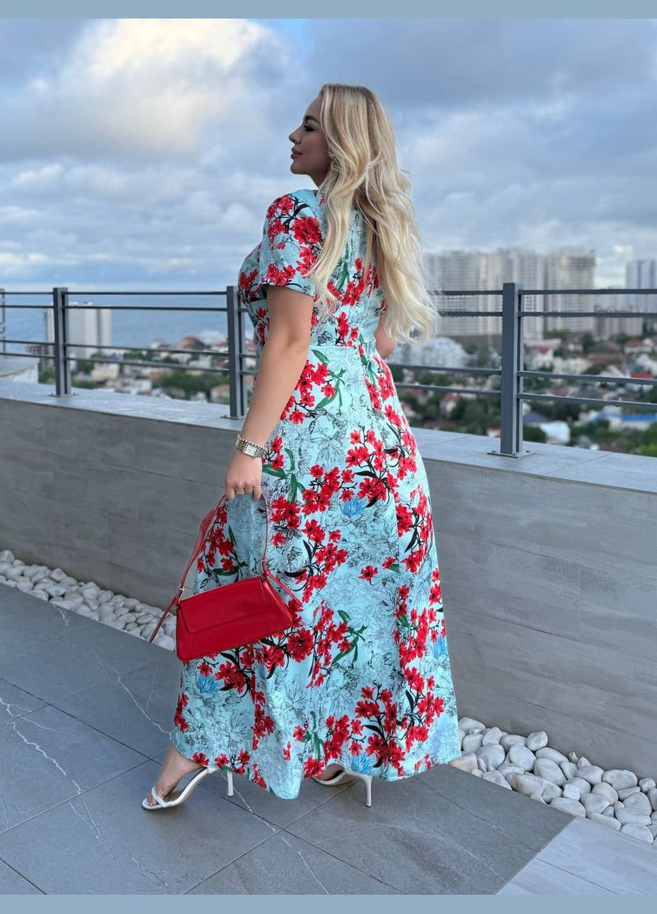 Мятное платье макси с цветочным принтом Україна с цветочным принтом