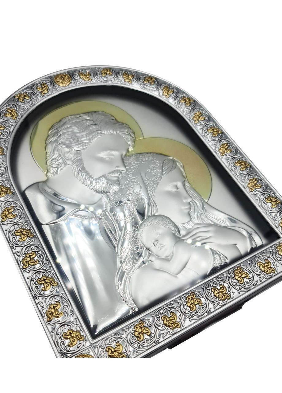 Ікона Святе Сімейство 26х21см в католицькому стилі під склом в коричневій шкірі Silver Axion (265446090)