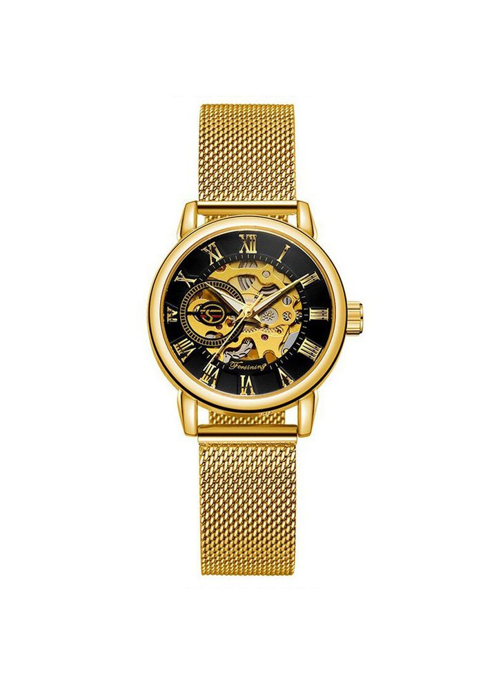 Женские механические часы 8099 Gold-Black золотые с раскладным браслетом для повседневного использования ProDobro (367267852)