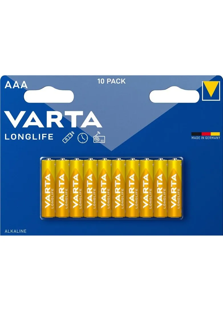 Батарейка AAA щелочная Varta Longlife 10 шт 1,5 В Alkaline No Brand (407985655)