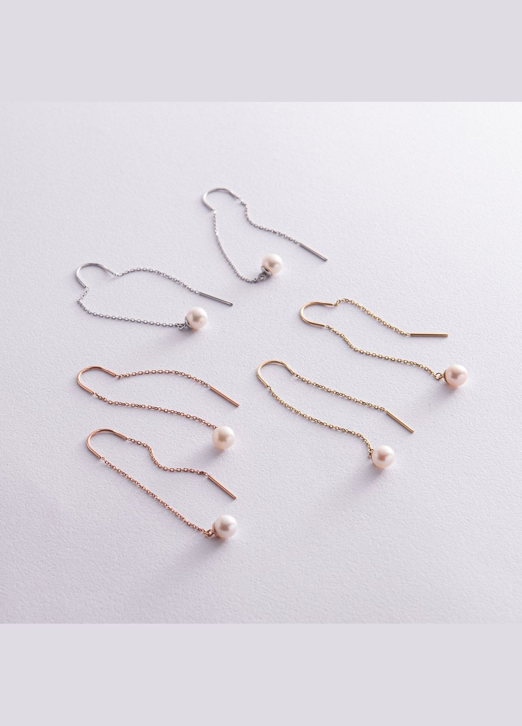 Сережки протяжки з перлами (біле золото) с08267 Oniks (264022378)