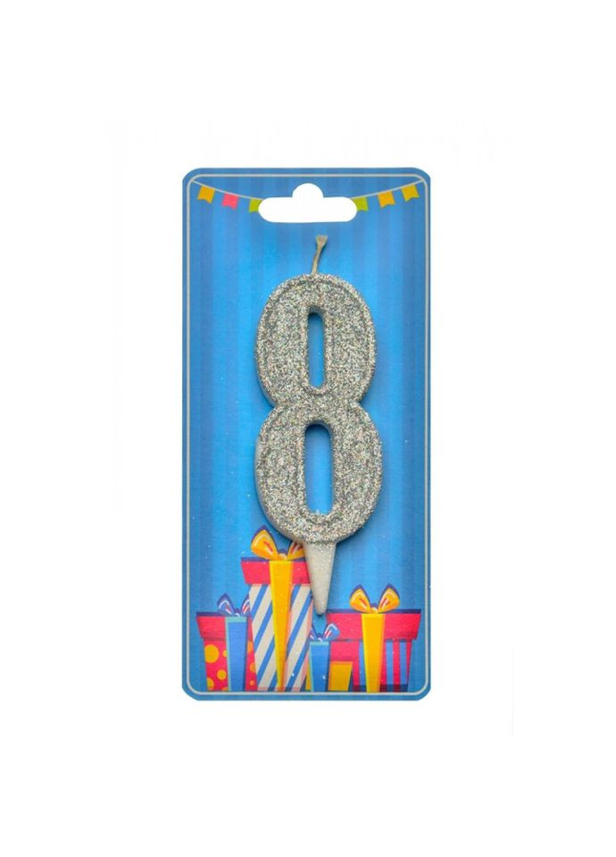 Свічка для торта "Цифра 8" 80110009 срібло блиск Party (316105579)