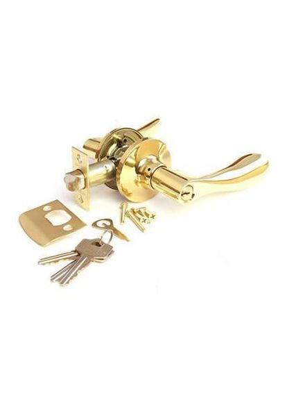 Ручка дверная с защелкой на круглой розетке 891-01 с ключом (золото) Apecs (361151148)