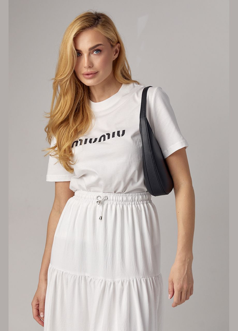 Молочна літня жіноча футболка з написом miu miu - чорний Lurex
