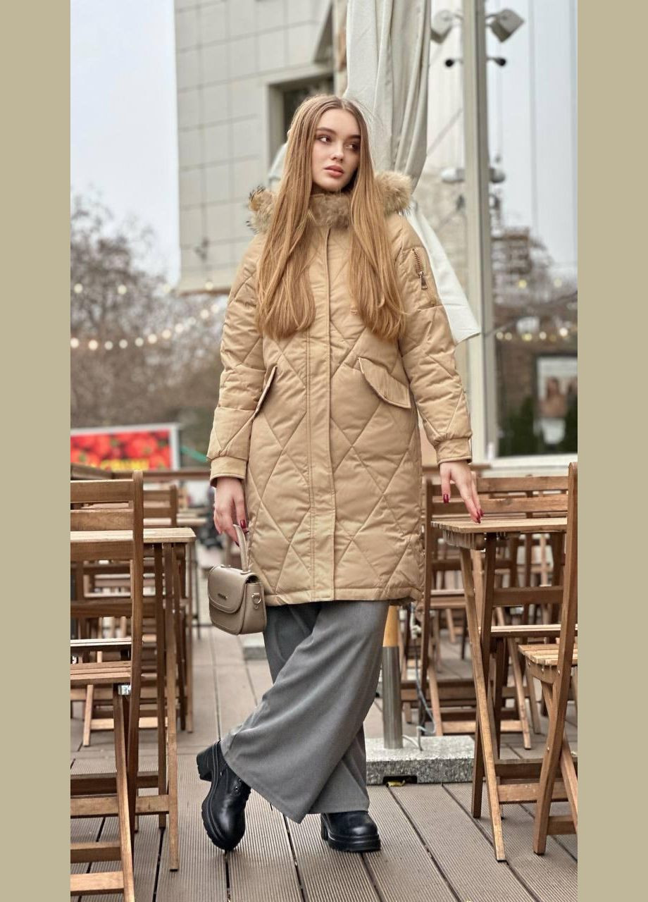 Бежева зимня куртка жіноча зимова бежева подовжена No Brand Жіноча зимова куртка