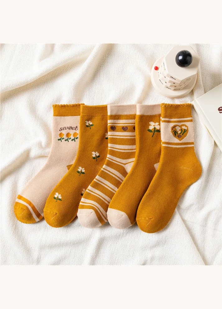 Жовті жіночі шкарпетки комплект 5 пар шкарпеток honey fashion accessories 36-40р жовтий (1-9) квіткові (313453515)