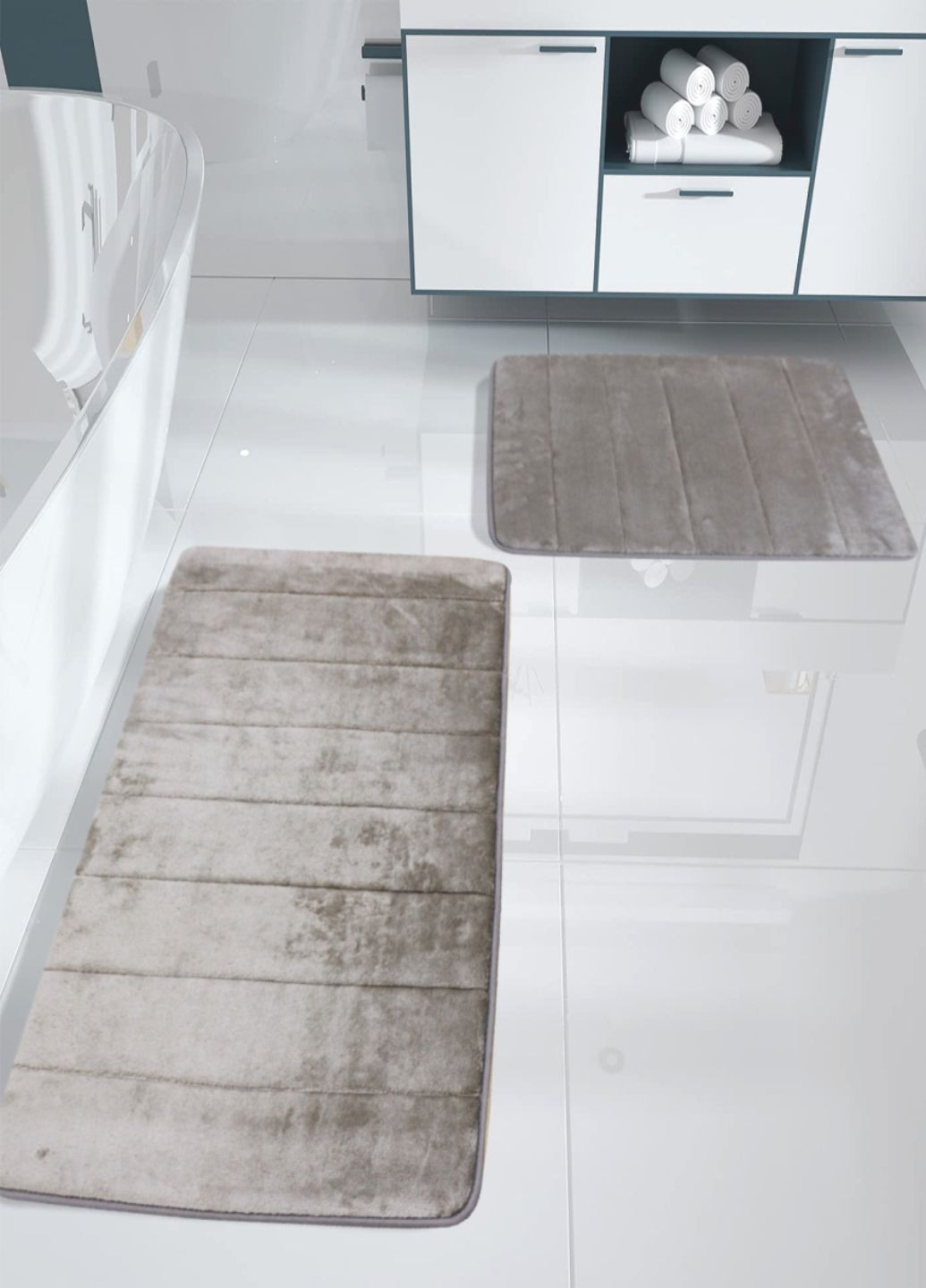 Набір килимків для ванної з ефектом пам'яті 2 шт (50 х 80 см и 40 х 60 см) Темно-бежевий - Антиковзаючі, м'які Aquarius (290888400)