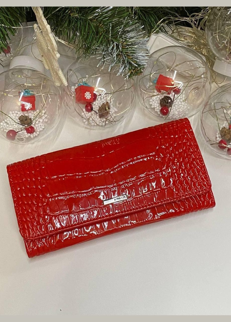 Гаманець жіночий Туреччина червоний крокодилячий принт натуральна шкіра на магнитах Karya (341322773)