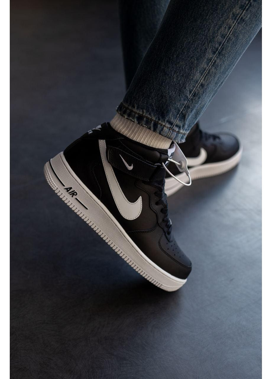 Чорні Зимовий кросівки чоловічі nike air force 1 high black / white найк аір форс 1 преміум No Brand