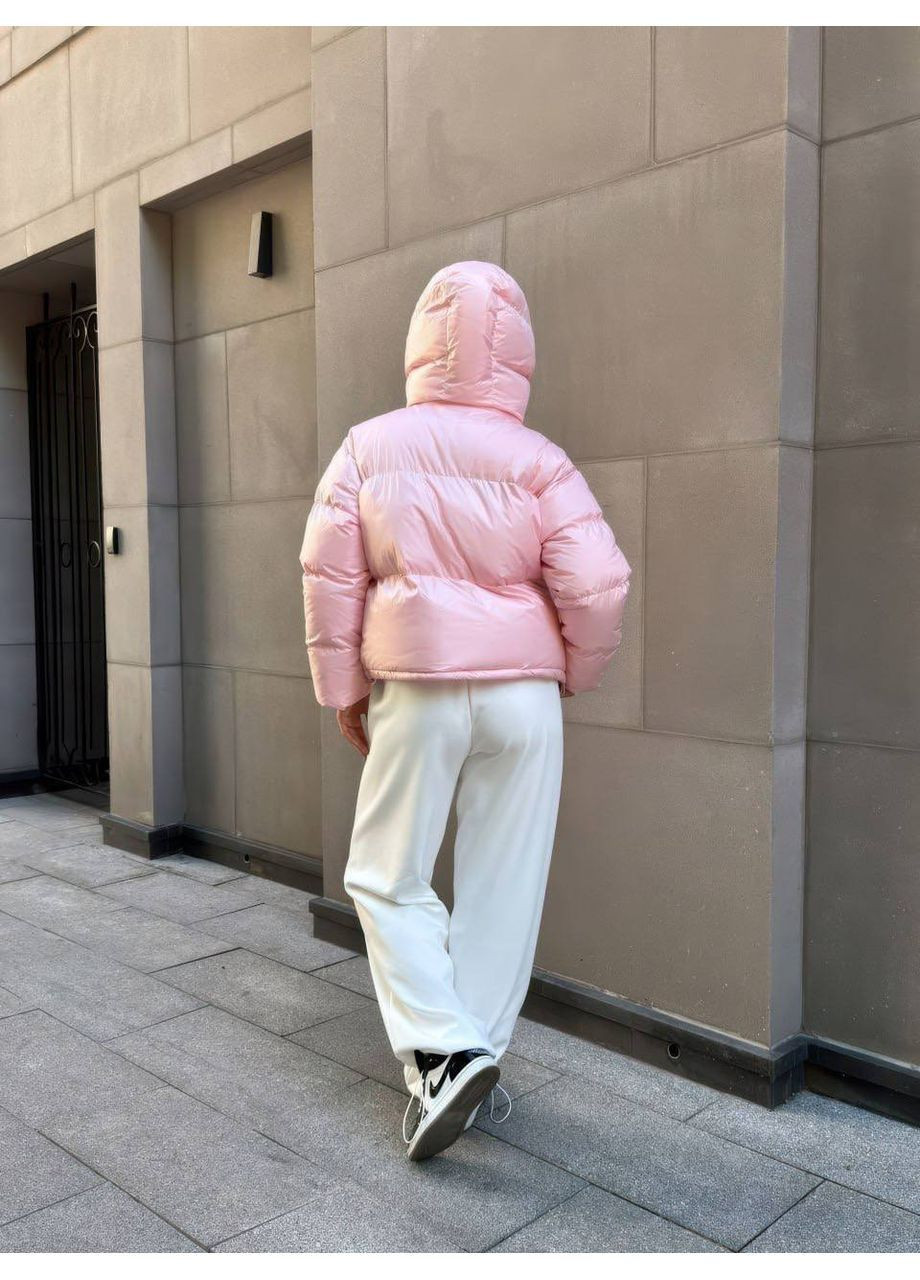 Пудрова зимня жіноча куртка дутик з капюшоном No Brand