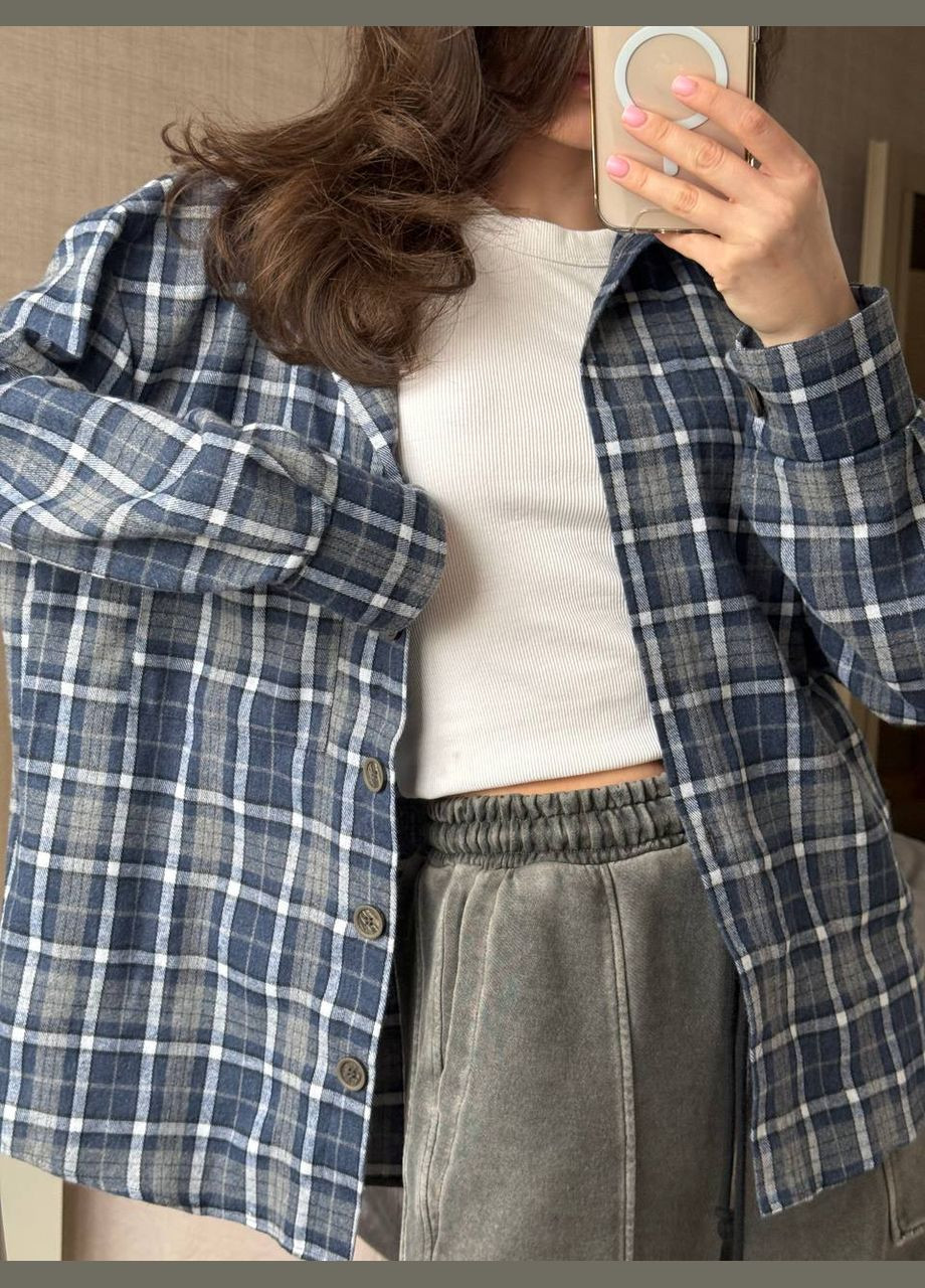 Синяя рубашка в клетку No Brand