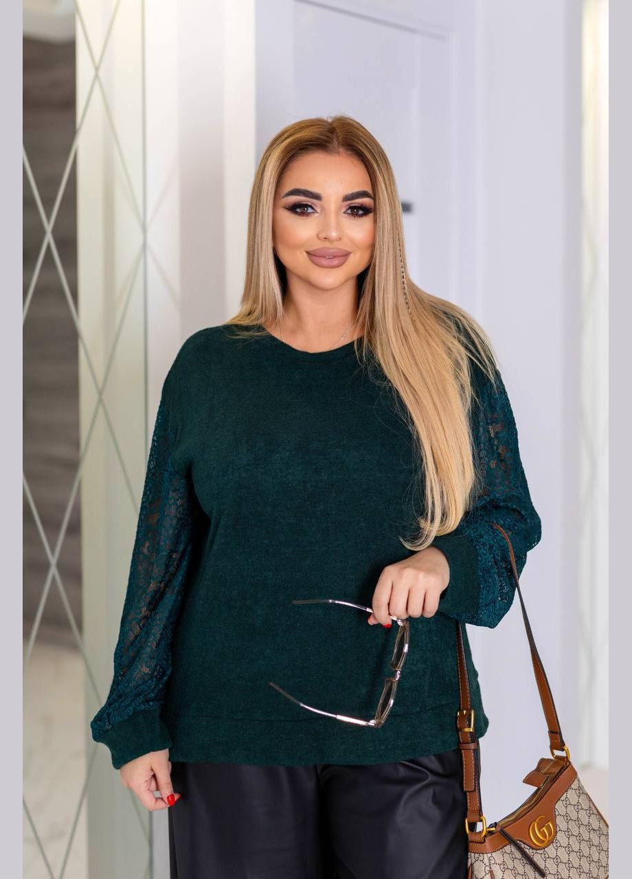 Темно-зелений светр з мереживом No Brand