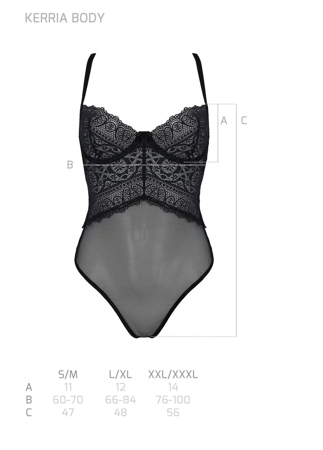 Боді KERRIA BODY black,, з високими вирізами та верхом балконет Passion (339867954)