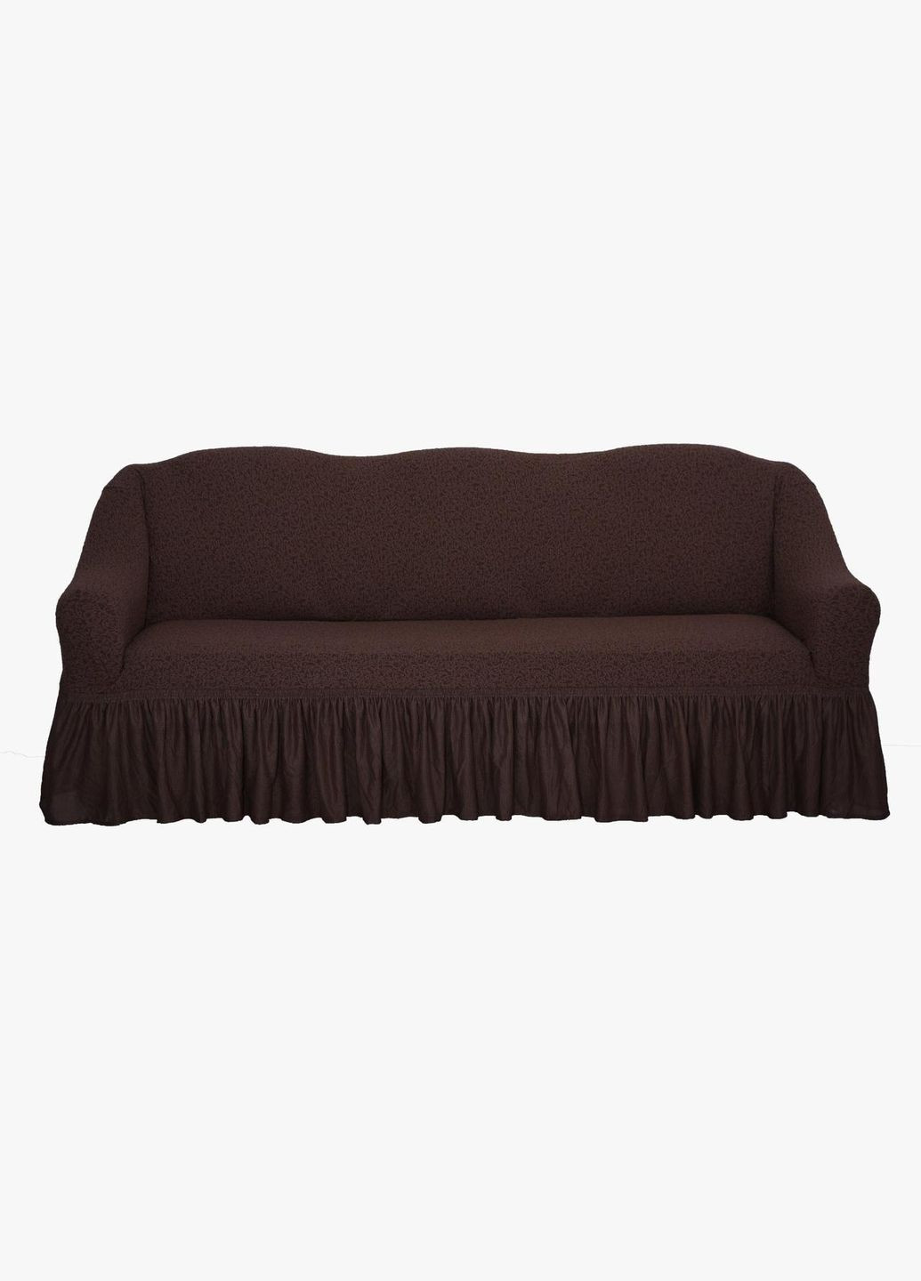 Натяжний чохол-накидка на тримісний диван із рюшами жаккард ЖК-204 Темно-коричневий Venera (272158192)