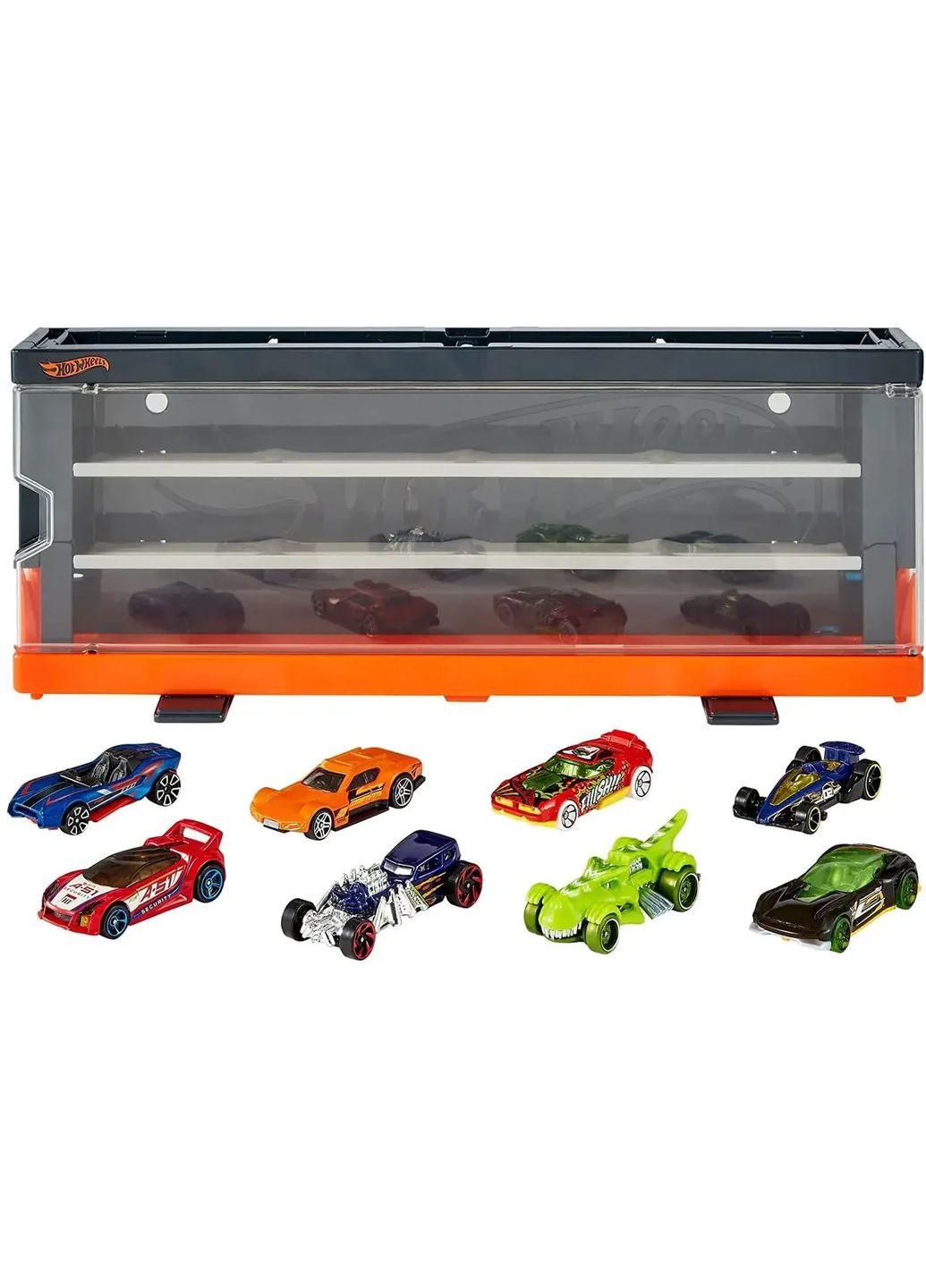 Прозрачный кейс дисплей + 8 машинок Хот Уилс Race Case with 8 Toy Cars Интерактивный контейнер Hot Wheels (365251386)