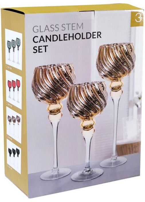 Набір скляних свічників Ferdeus 3 шт золоті для інтер'єру декор свічки оформлення Bona (368990401)