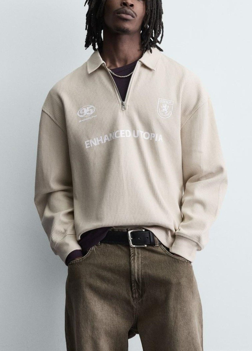 Бежевая футболка-поло для мужчин Zara однотонная