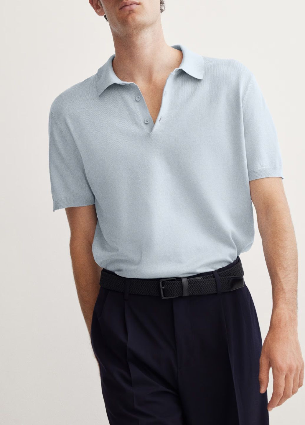 Светло-голубой футболка-поло для мужчин H&M однотонная