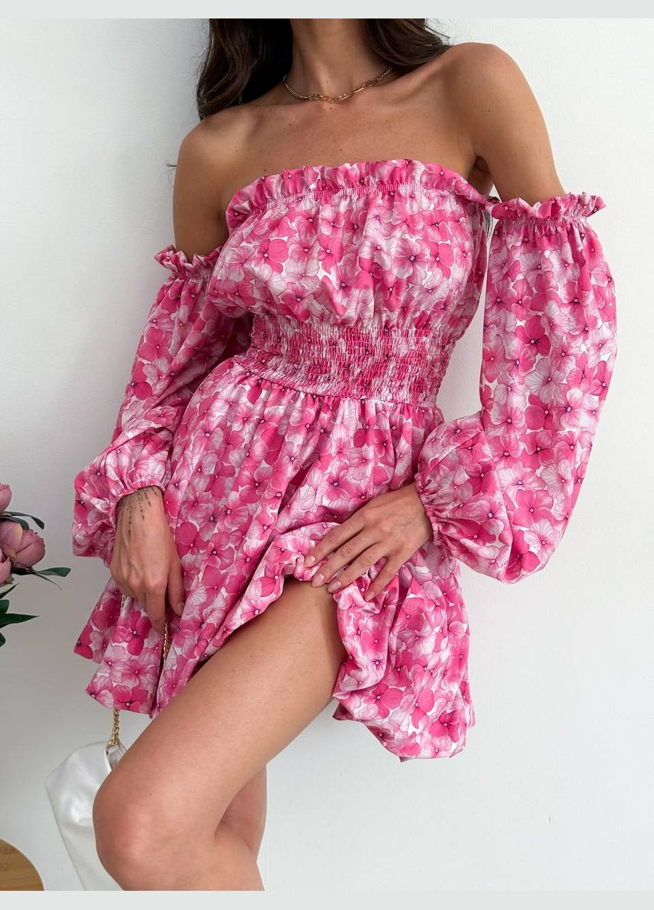 Розовое повседневный, праздничный, вечернее платье клеш Garna с цветочным принтом