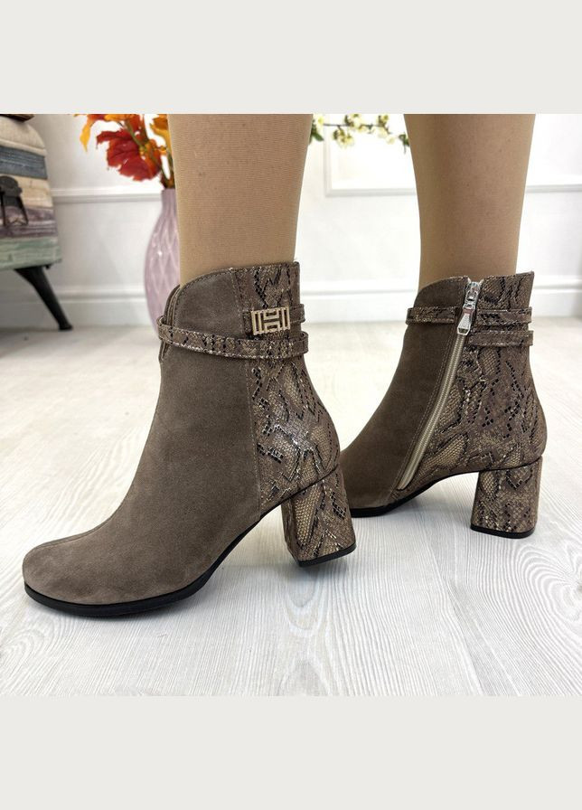 Черевики жіночі на стійких підборах. Натуральна бежева замша та шкіра пітон. 38 розмір Vasha para (311300729)