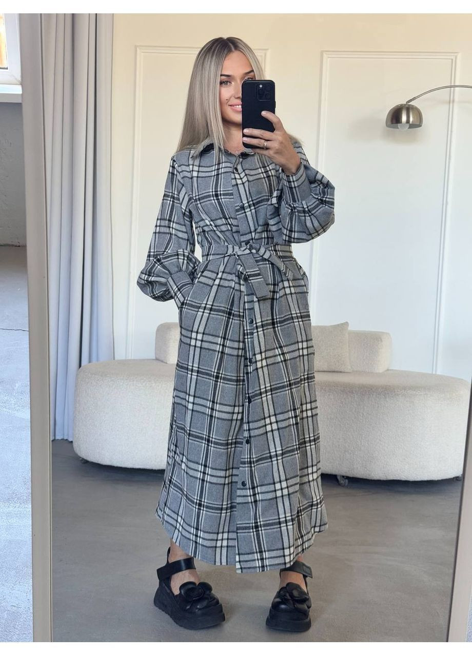 Серое ✨ стильное платье-рубашка в клетку ✨ топ качество No Brand