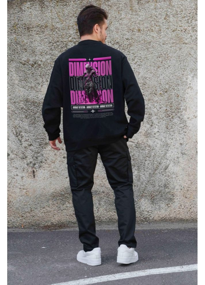 Чорний утеплений оверсайз світшот на флісі з принтом dimension black Without (362357808)