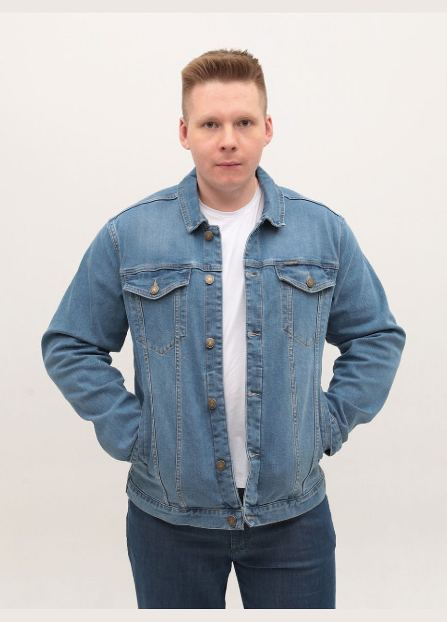 Светло-синяя демисезонная куртка джинсовая мужская голубая в больших размерах куртка-пиджак FRANCO BENUSSI Пряма