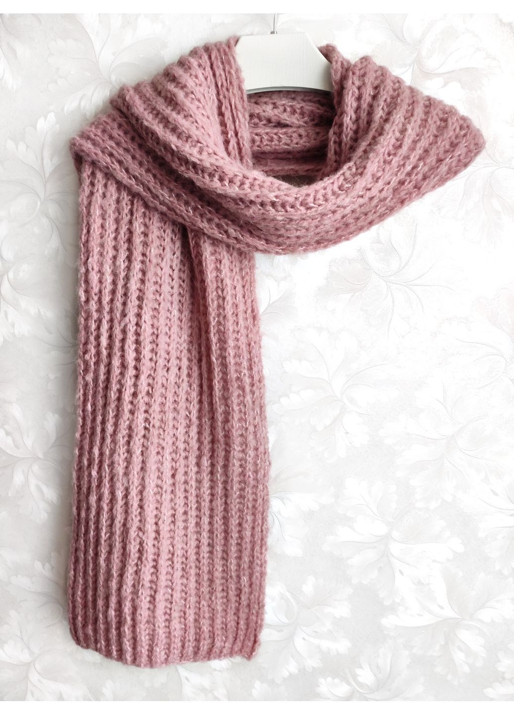 В'язаний зимовий шарф ручної роботи з мериносу кольору чайної троянди No Brand (369612458)