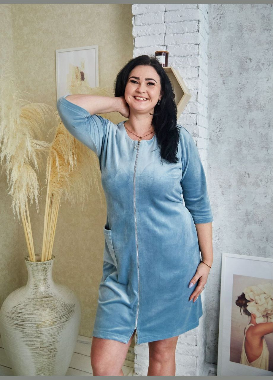 Халат жіночий велюровий батал на блискавці No Brand халат (315933093)