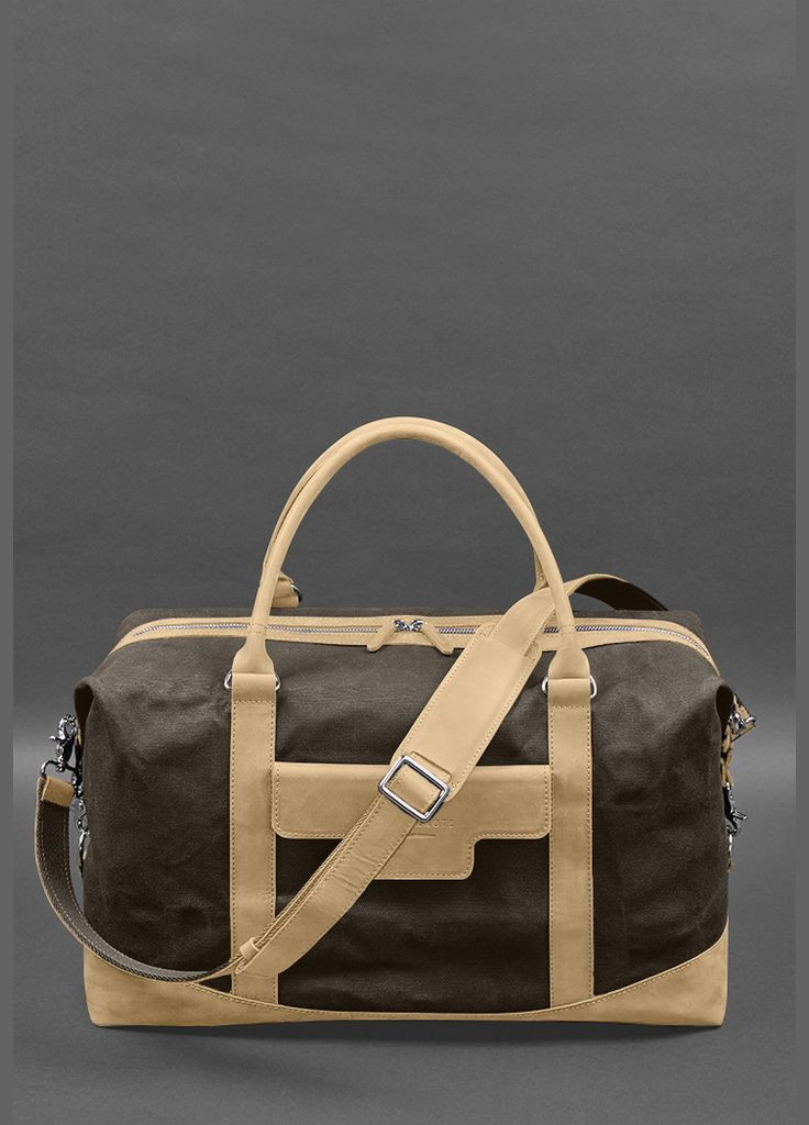 Дорожня сумка з коричневого канвасу та натуральної світло-бежевої шкіри Crazy Horse (A-028856) BlankNote (327874162)