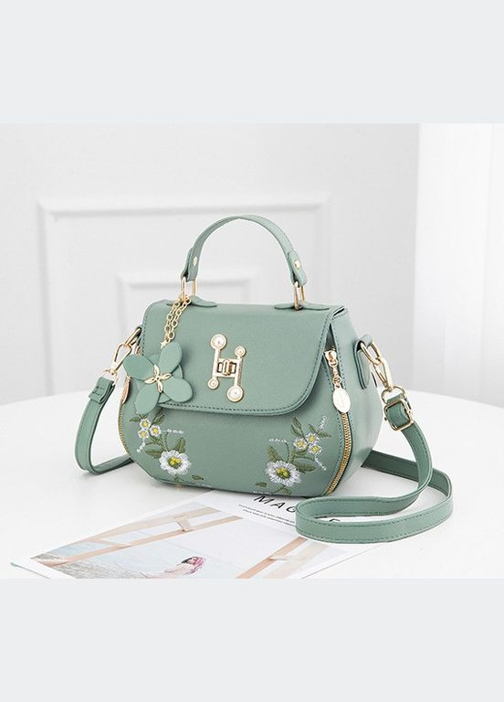 Міні сумочка з вишивкою квітковий принт м'ята екокожа (sku_1075М) No Brand (330576104)