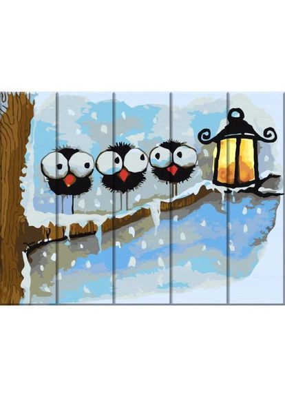 Картина за номерами на дереві "Зимові галченята" 30х40 см Art Story (361419201)