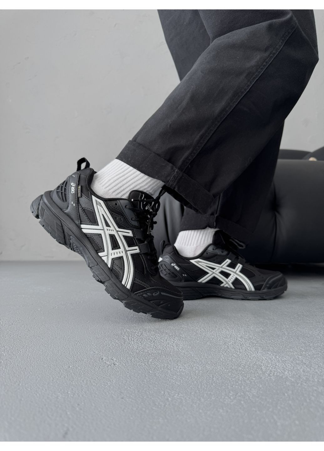 Чорно-білі Осінні кросівки чоловічі Asics Gel-Nunobiki Black White Gore-Tex | Асікс Гель-Нунобіки