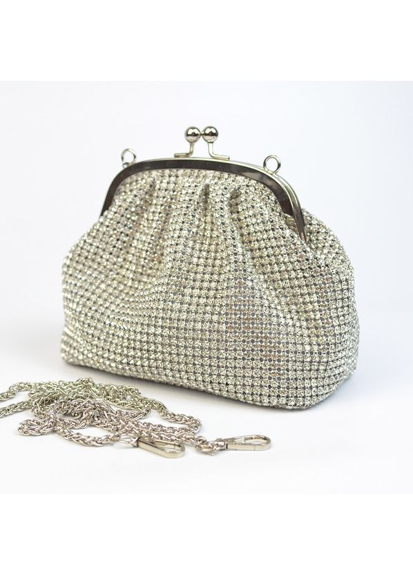 Серебристый маленький вечерний парадный клатч из камней на цепочке Alex&Mia (354182786)