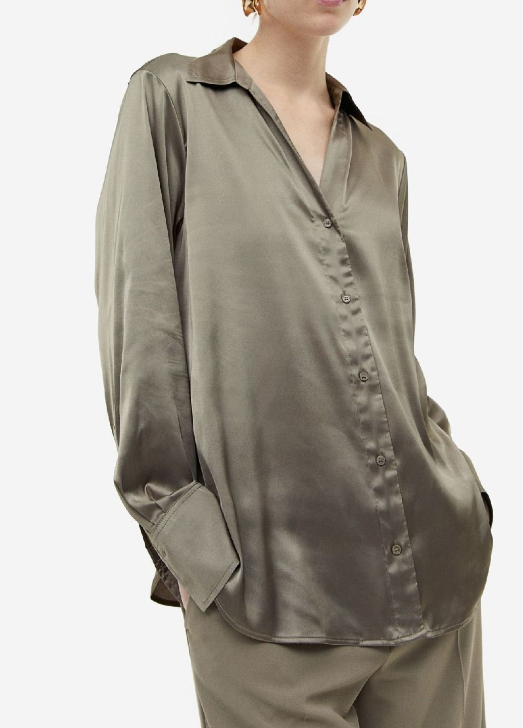 Хакі блуза атласна H&M