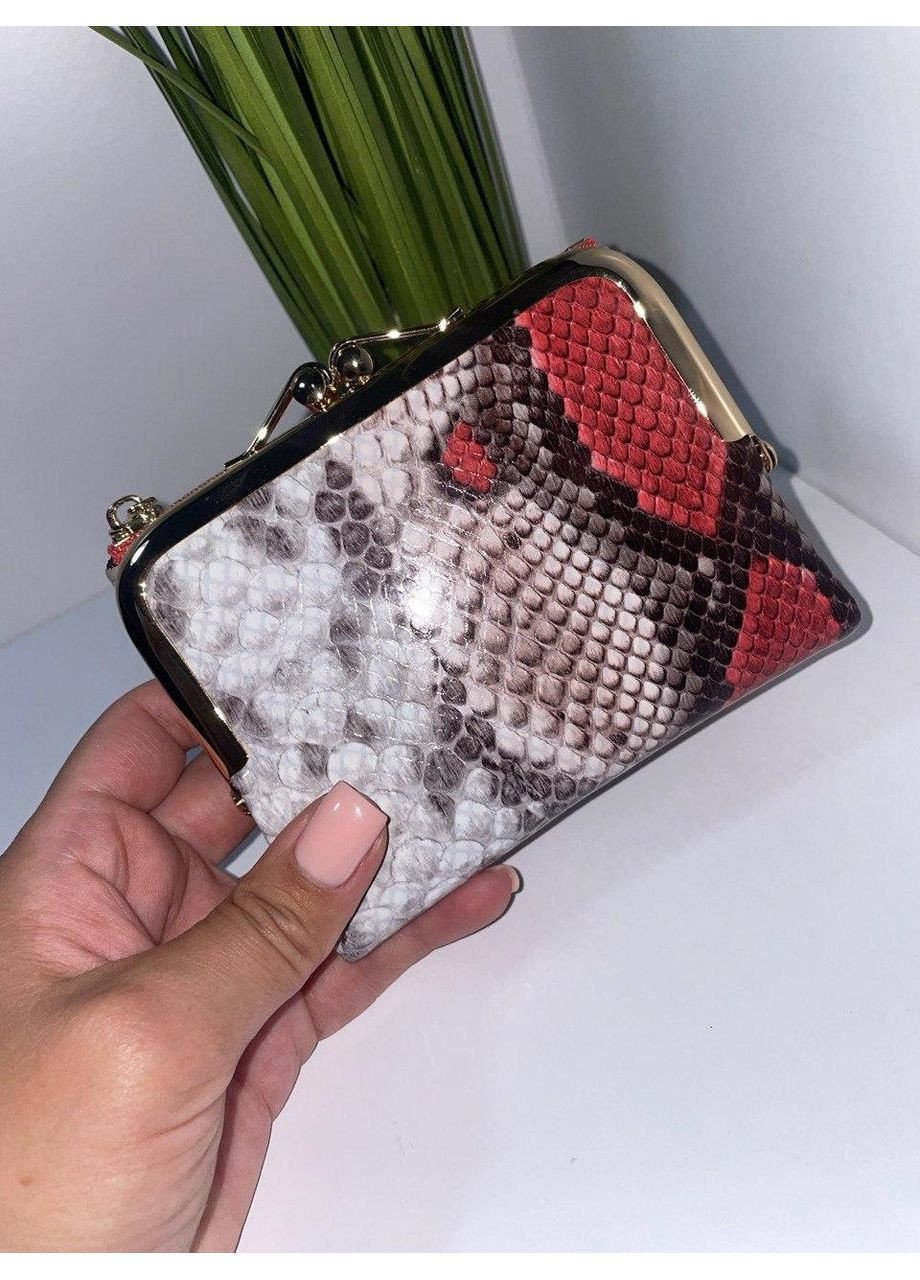 Компактный кожаный кошелек с рамочным замком – эффект змеиная кожа. No Brand (370381534)