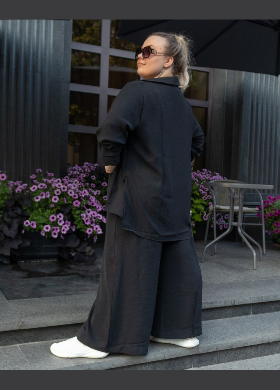 Женский костюм из креп жатки рубашка и штаны Чёрный Maybel (258825572)