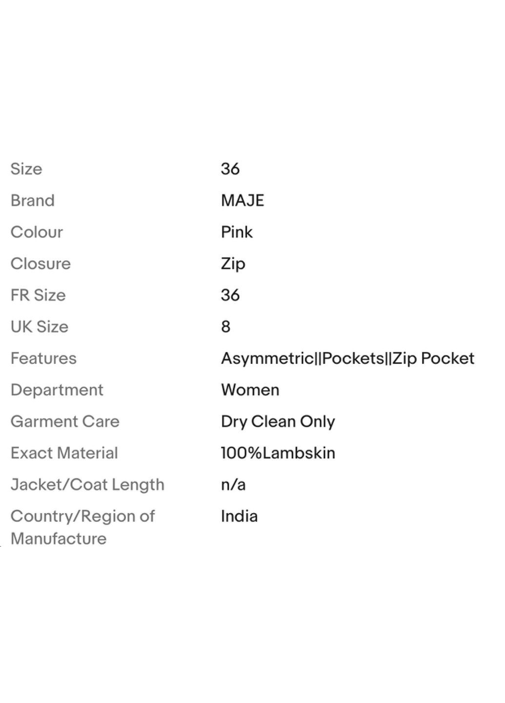 Пудрова демісезонна люкс шкіряна куртка 36 розмір косуха Maje косуха