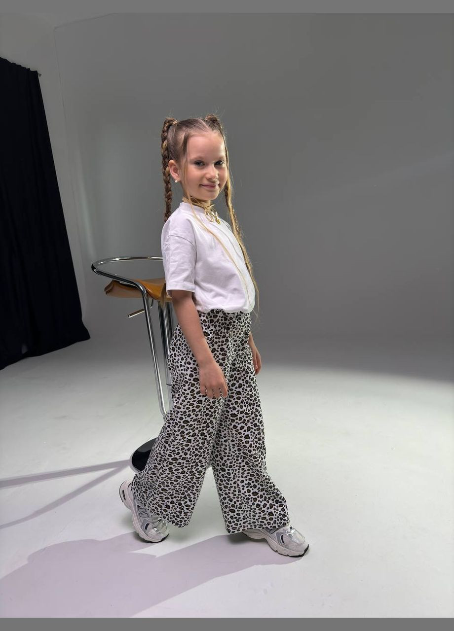 Комбинированные демисезонные палаццо леопардовые джинсы-палаццо No Brand