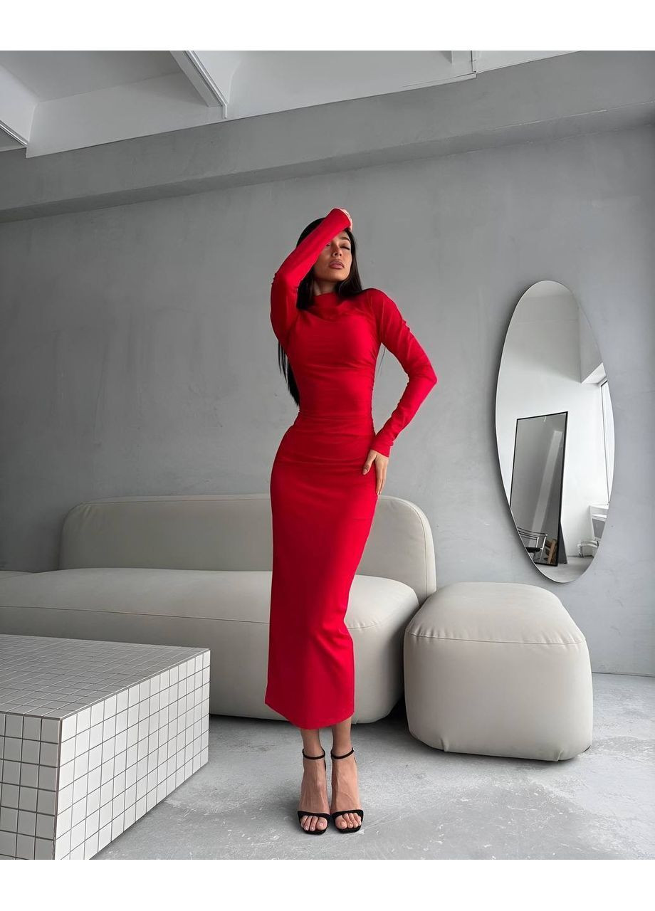 Красное вечернее женское облегающее платье меди MonCher