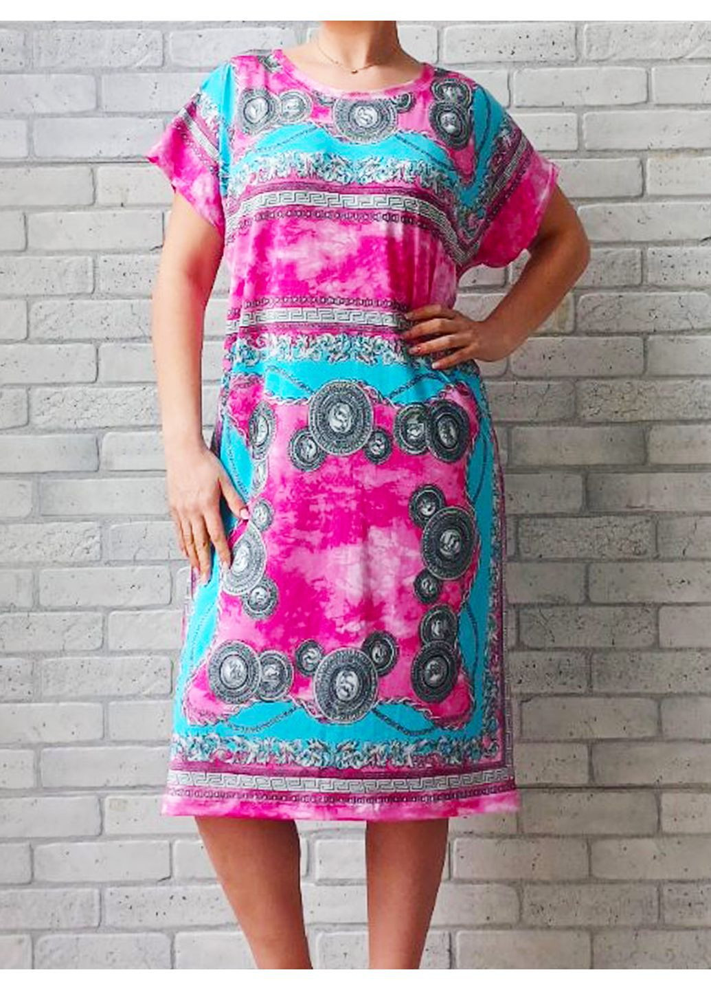 Рожева жіноча оверсайз сукня з коротким рукавом No Brand