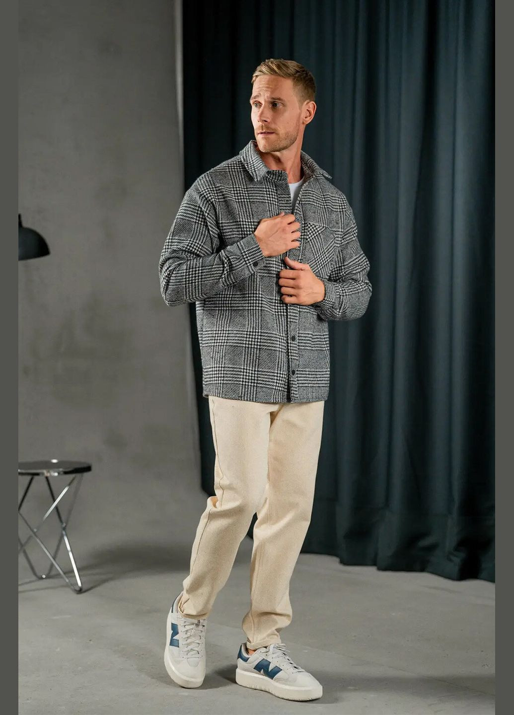 Чоловіча тепла сорочка у клітинку Oversize Чорна Teamv (316354919)