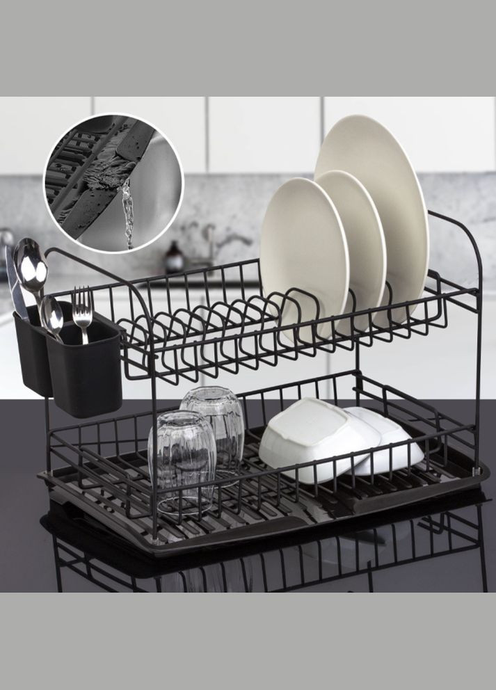 Сушка для посуду 2-х рівнева алюміній Okyanus Сушка для посуду 2-х рівнева чорний алюміній (315050302)