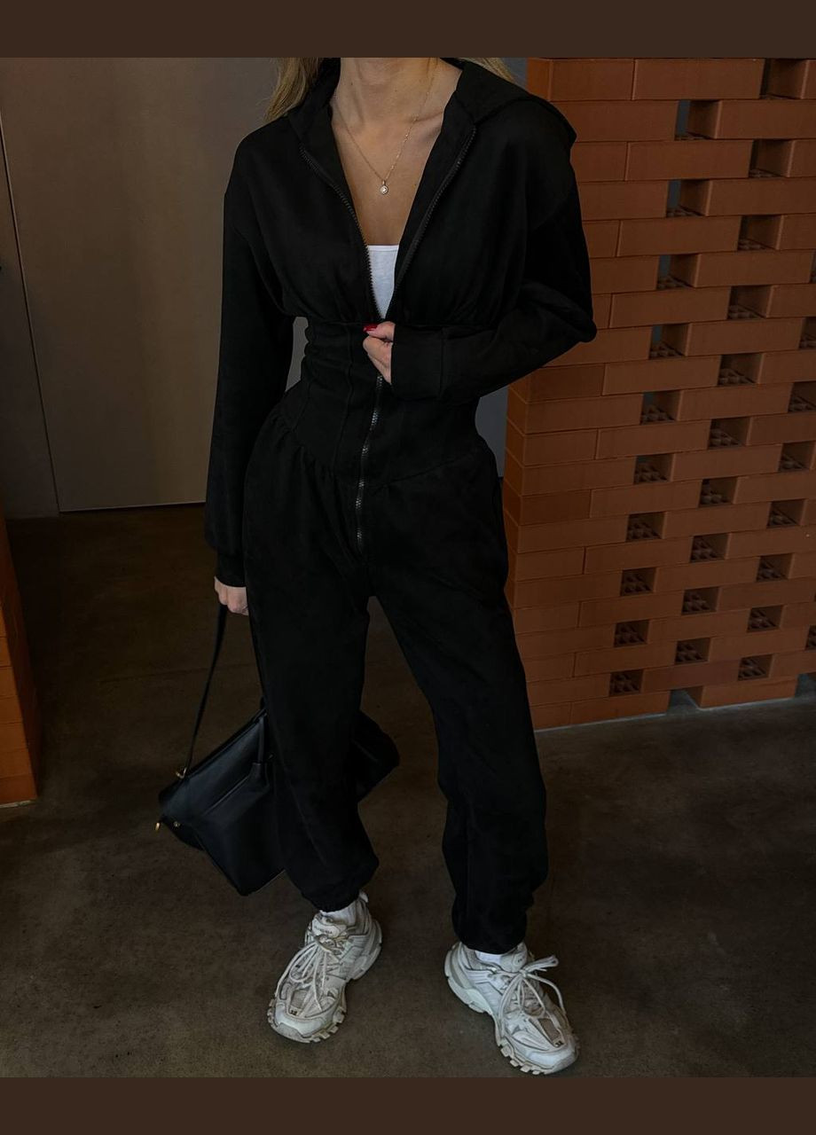 Комбинезон Україна комбинезон-брюки чёрный спортивный, повседневный, кэжуал дайвинг, искусственная замша